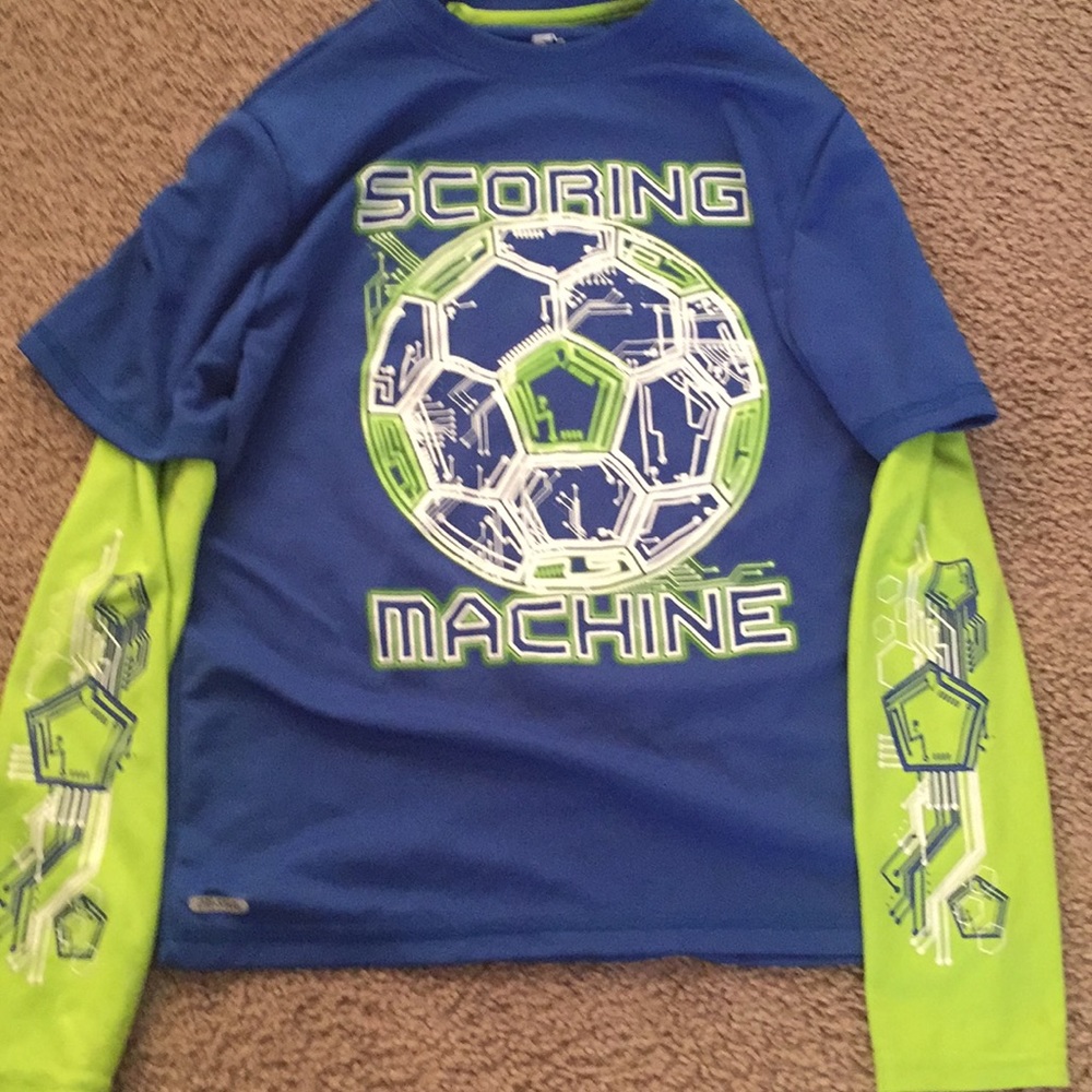 Blue green and white shirt